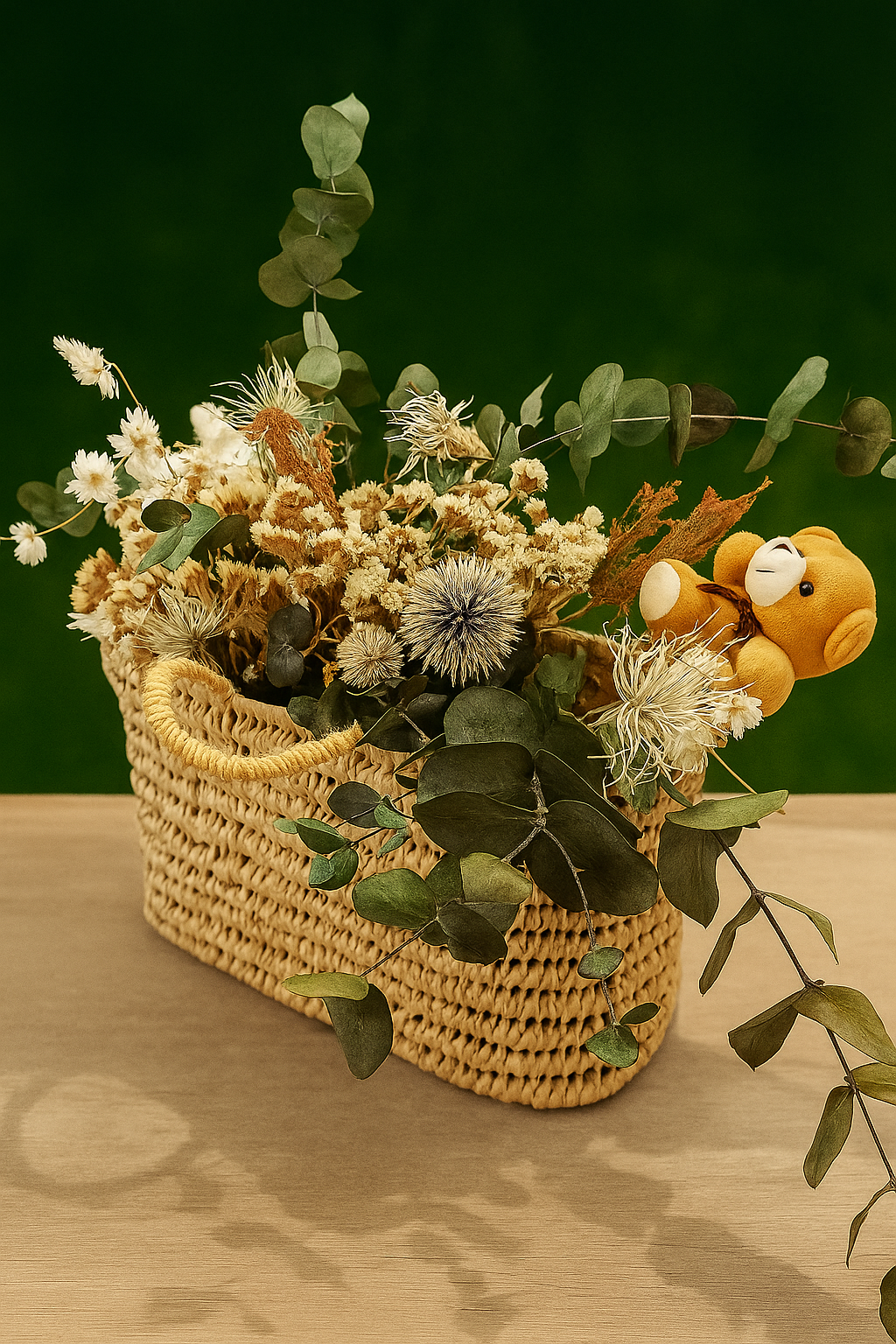 Canasta de flores con osito